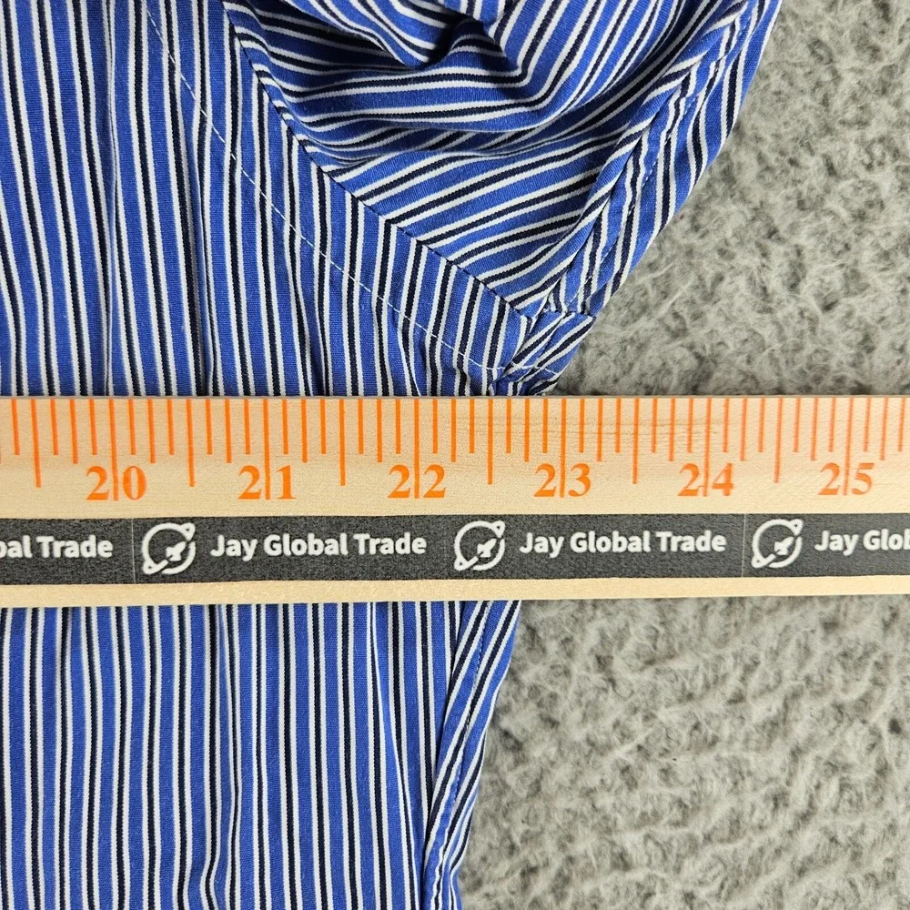 Polo by Ralph Lauren Men's Dress Shirt Sz 16 34/35 Blue White Striped Custom Fit